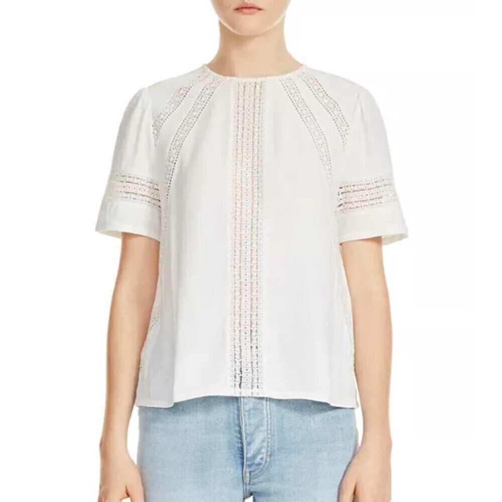 Bohme lance blouse inset 100% viscose short sleeve women embroidered floral XS